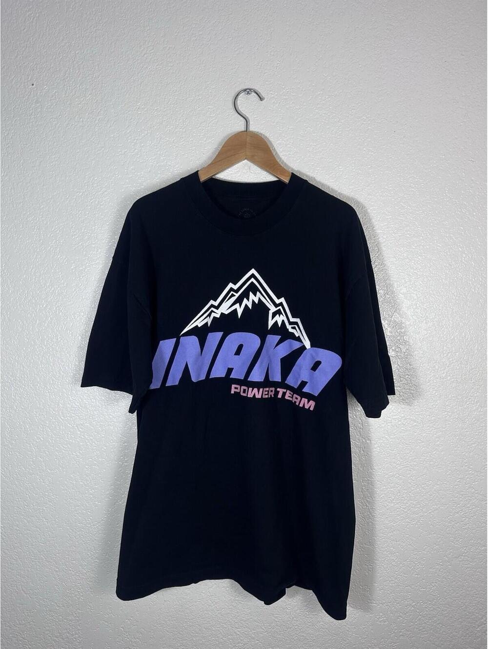 Inaka Power Team Graphic T-Shirt Men’s Black Double Sided Logo Tee Size Large
